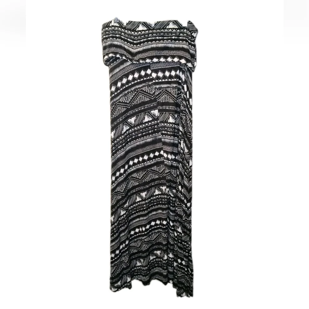 Mudd Aztec Tribal Maxi Skirt Woman Large Big Inky Black Foldover Waistband Y2k